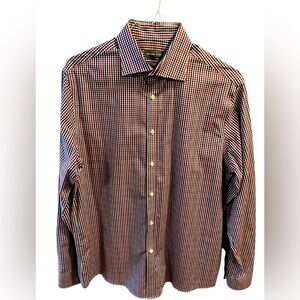 Red/Navy Blue/ Burgundy Checkered Long Sleeve Button Up Shirt.  Size = 16.5 Neck